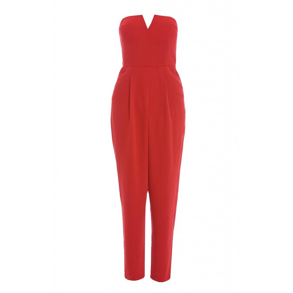 AX Paris Women's Plain Plunge Front Boobtube Red Jumpsuit - Online Exclusive