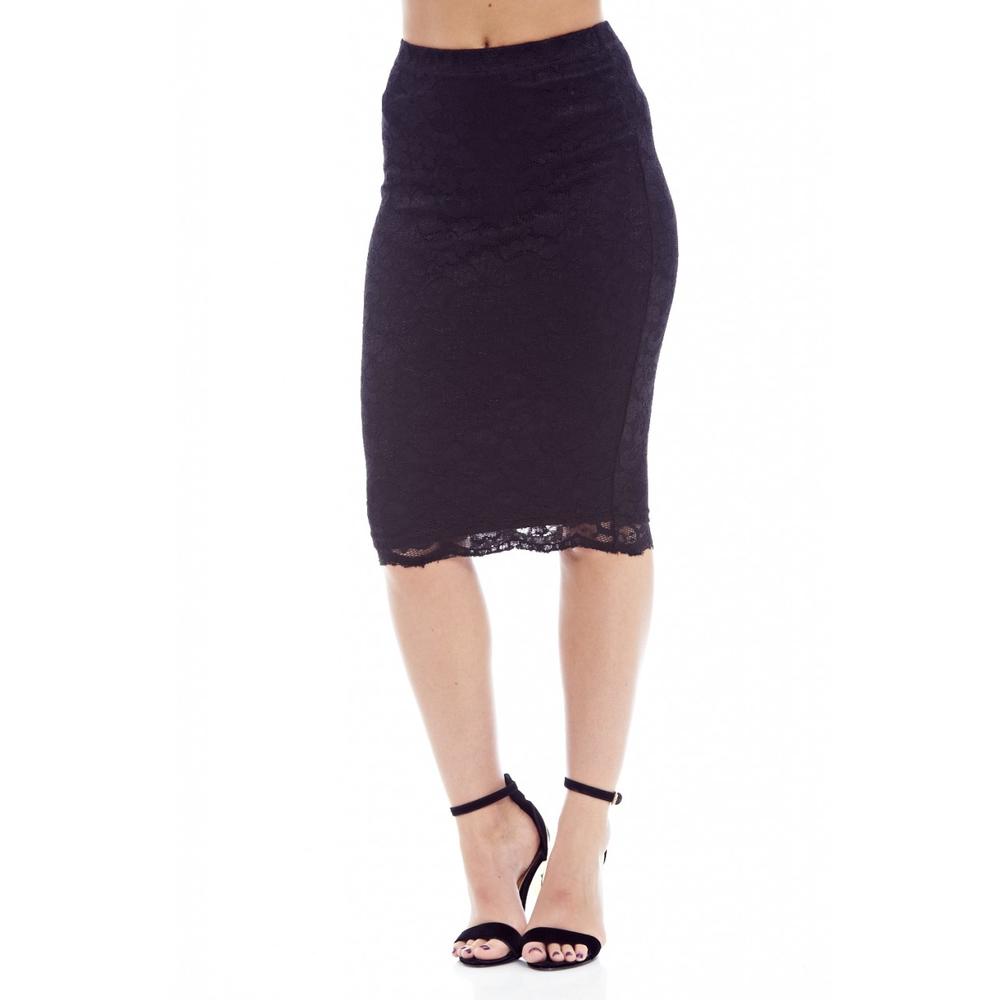 AX Paris Women's Lace Contrast Pencil Black Skirt - Online Exclusive