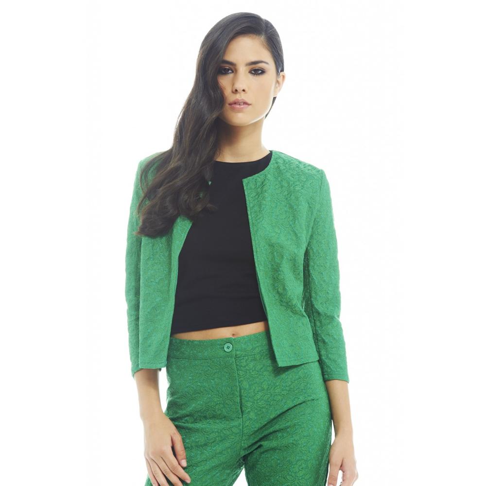AX Paris Women's Bonded Self Colored Green Jacket - Online Exclusive