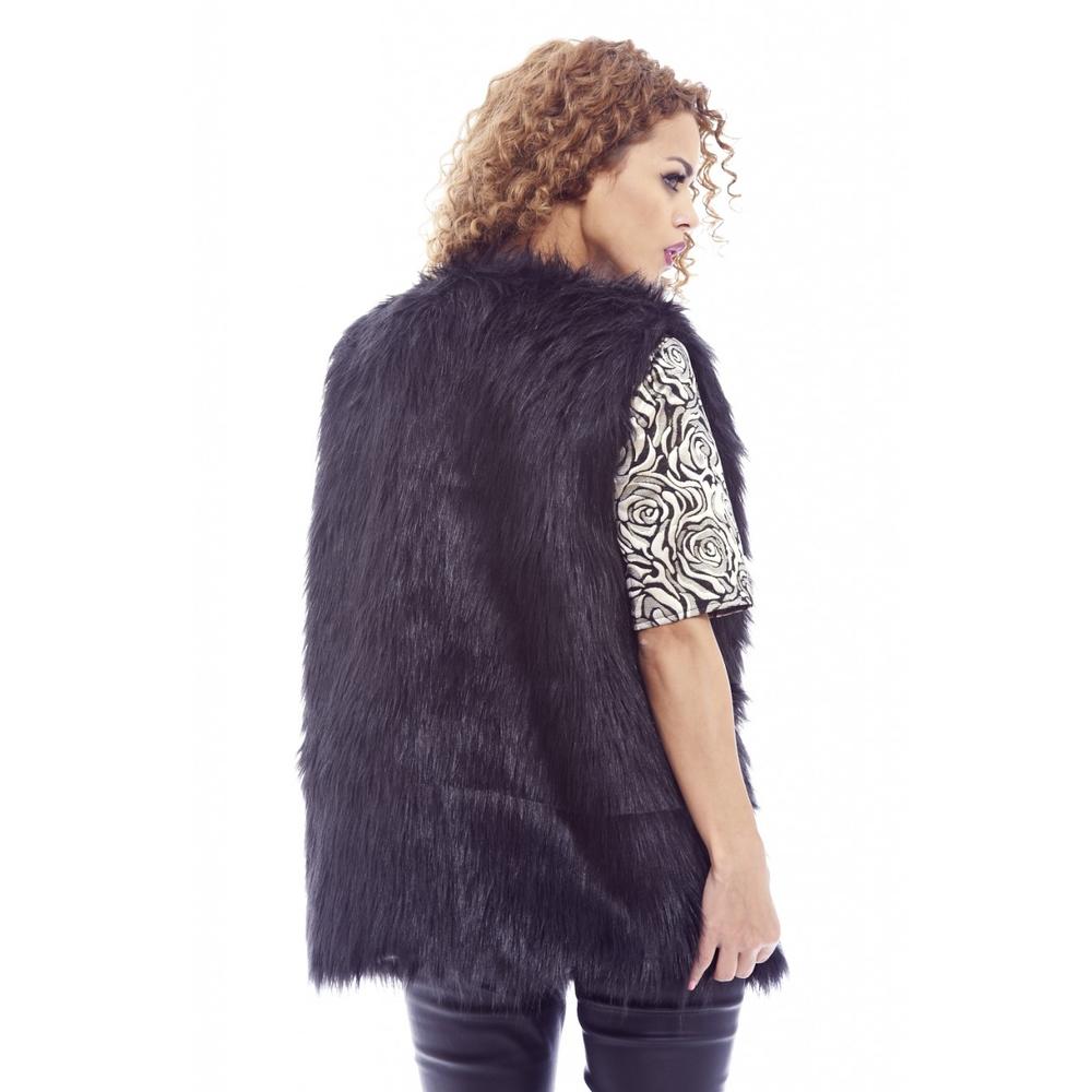 AX Paris Women's Plain Fur Gillet PU Back Black Jacket - Online Exclusive