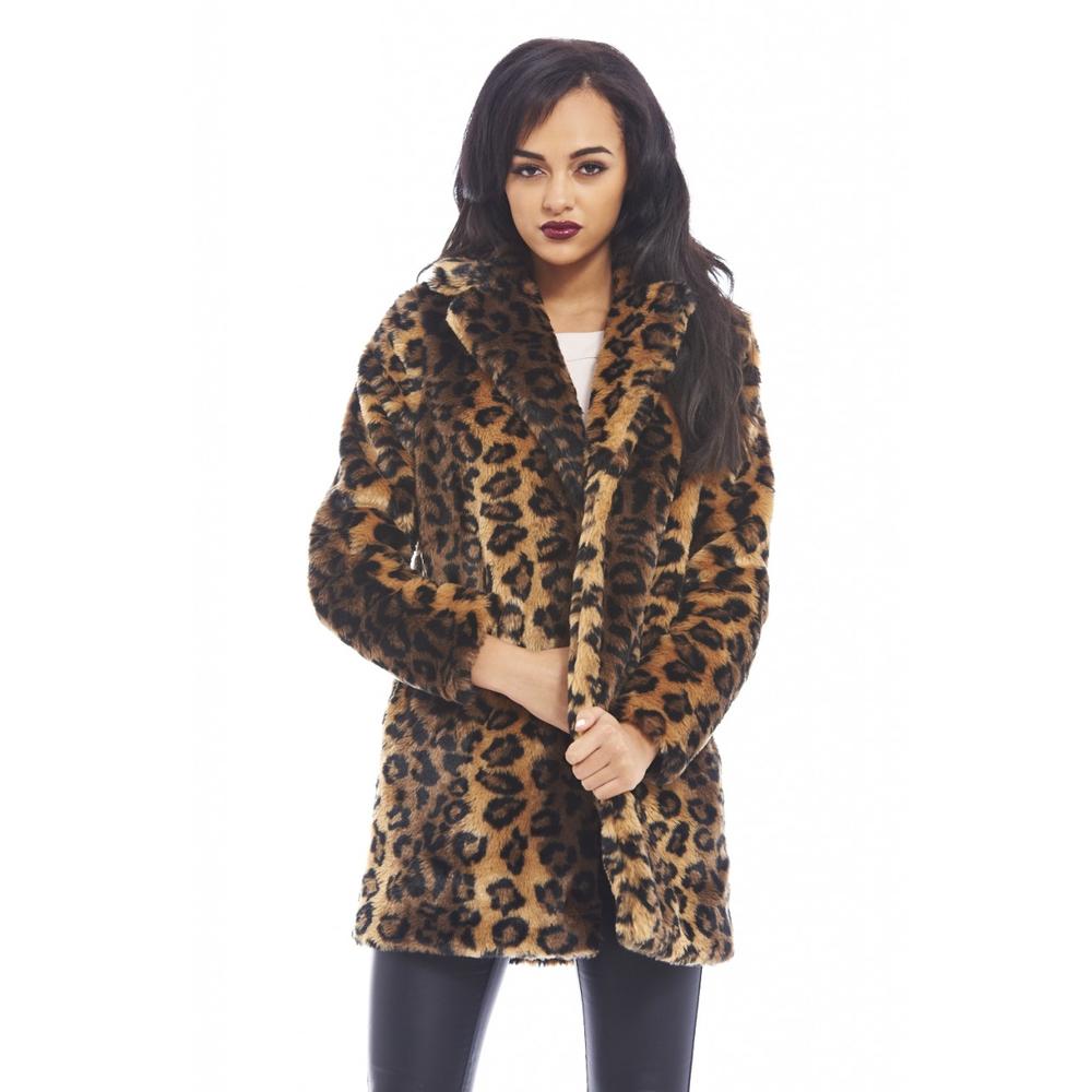 AX Paris Women's Leopard Style Fur  Black Coat - Online Exclusive