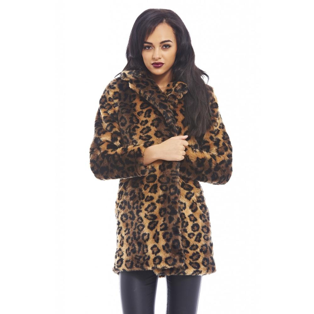 AX Paris Women's Leopard Style Fur  Black Coat - Online Exclusive