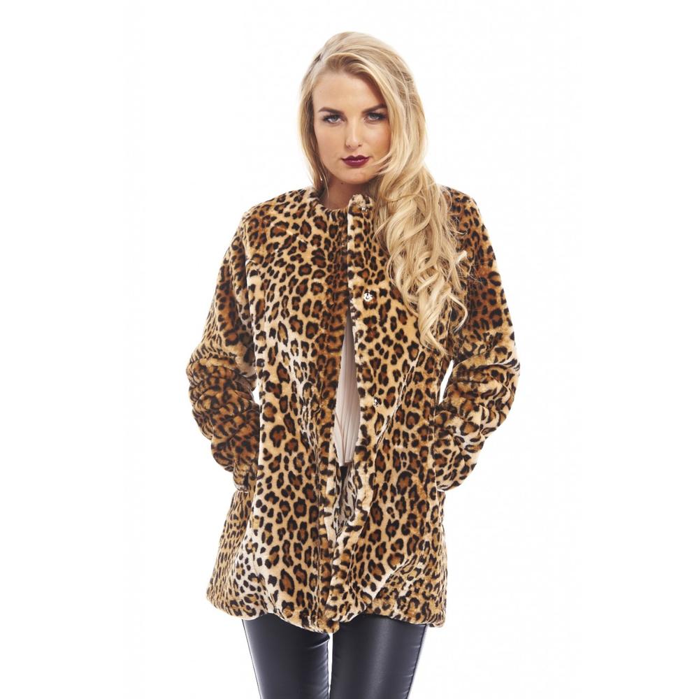 AX Paris Women's Light Leopard Style Fur  Black Coat - Online Exclusive