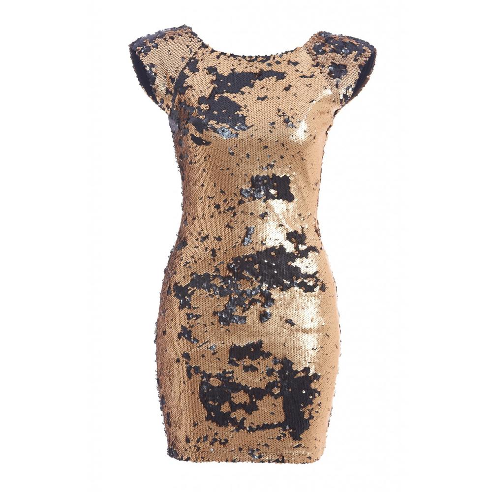 AX Paris Women's Two Way Colored Sequin Covered Shoulder Pad  Gold Bodycon - Online Exclusive