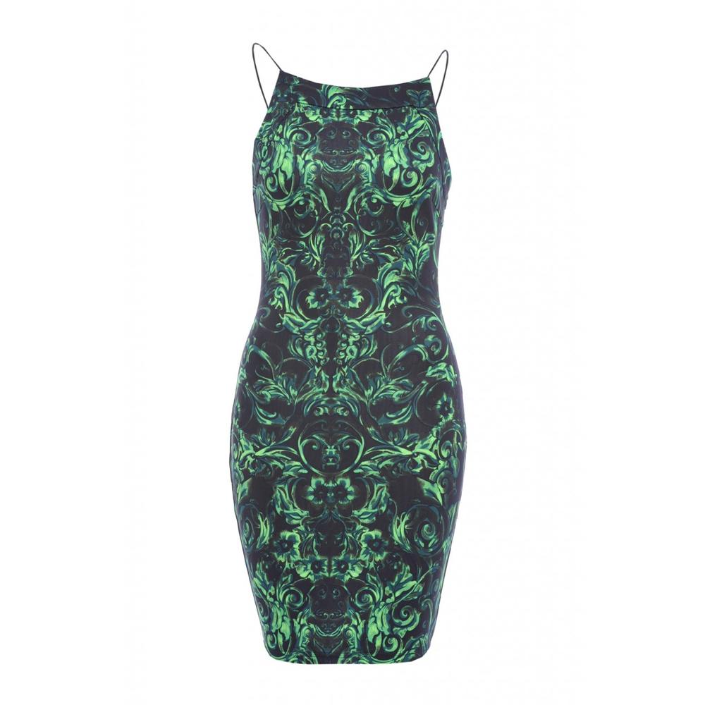 AX Paris Women's Paisley Bodycon Printed String Strap  Green Dress - Online Exclusive