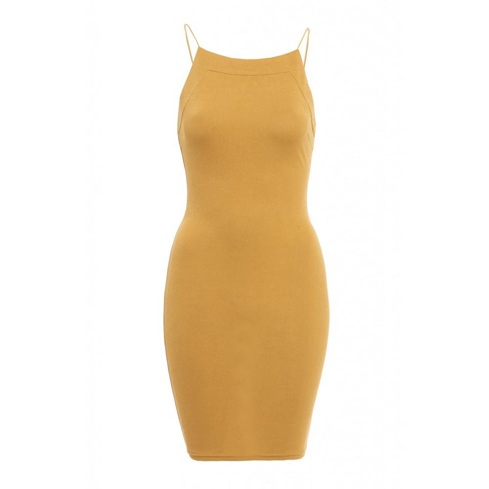 AX Paris Women's Bodycon String Strap  Mustard Dress - Online Exclusive