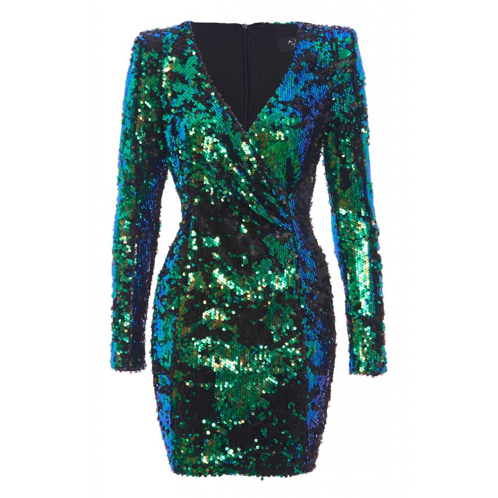AX Paris Women's Colored Long Sleeve Wrap Front Sequin Covered  Blue Bodycon - Online Exclusive