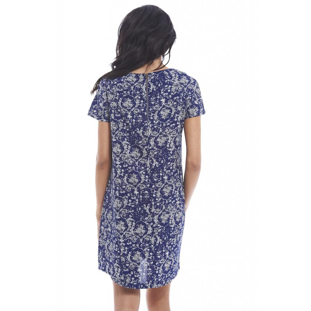 AX Paris Women's Printed Dip Hem Smock  Blue Dress - Online Exclusive