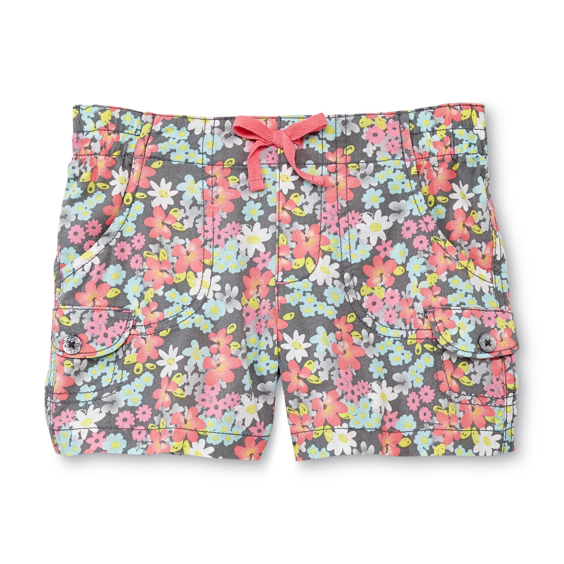 Basic Editions Girl's Woven Cargo Shorts - Floral Print
