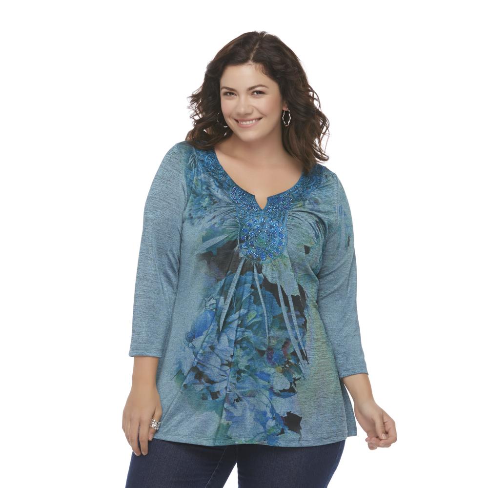 Live and Let Live Women's Plus Embellished Top - Floral