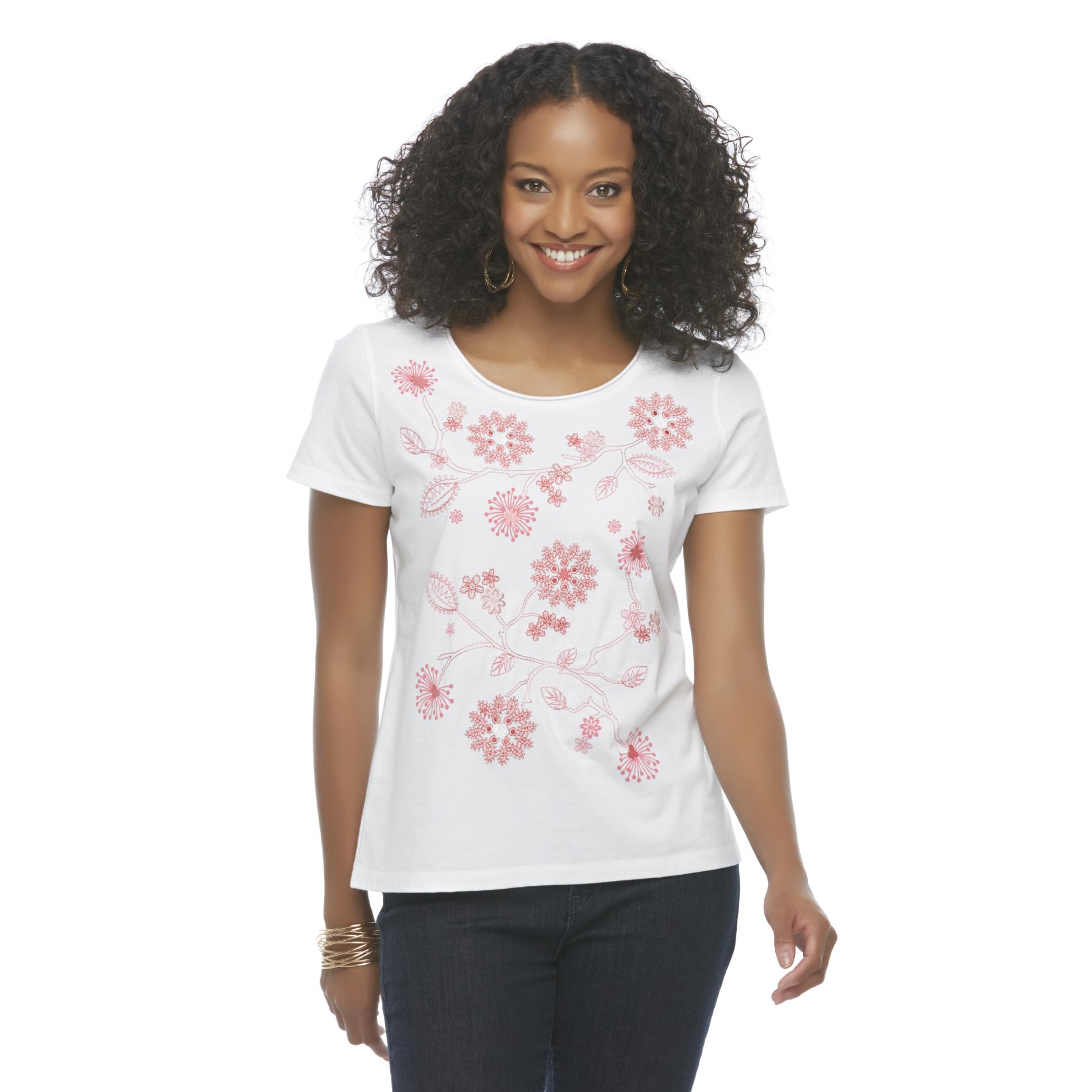 Laura Scott Petite's Embellished T-Shirt - Floral