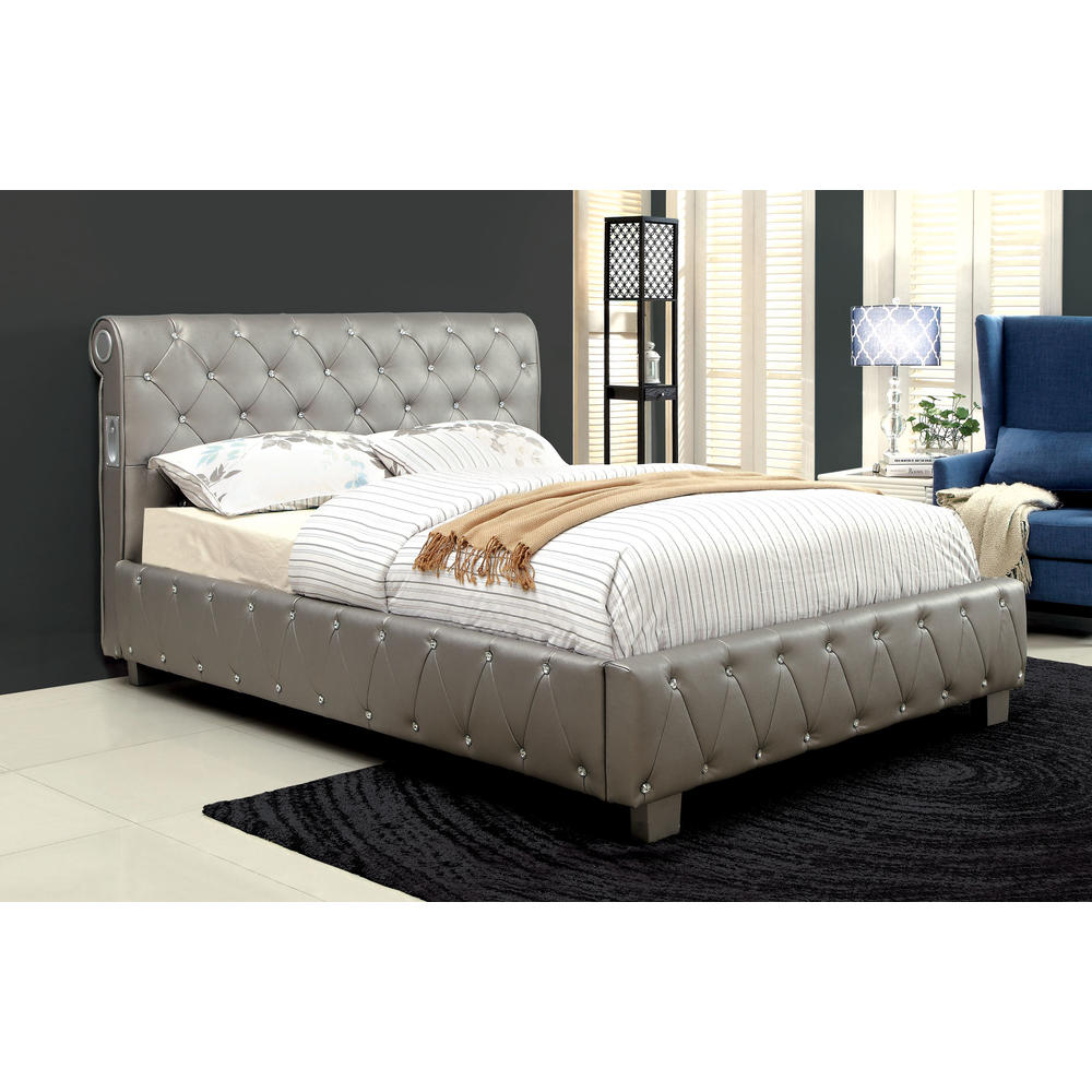 Furniture of America Herault Tufted Leatherette Bed with Bluetooth