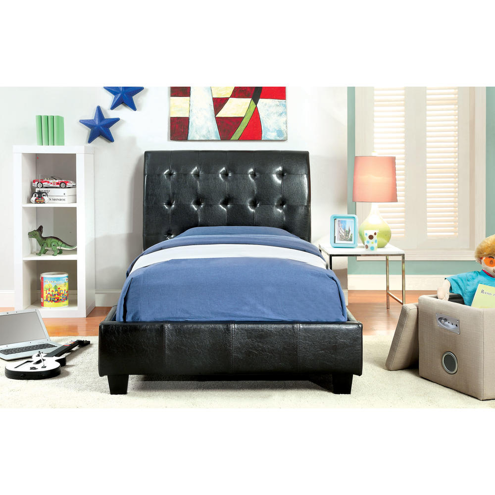 Furniture of America Isere Espresso Tufted Leatherette Bed with Bluetooth