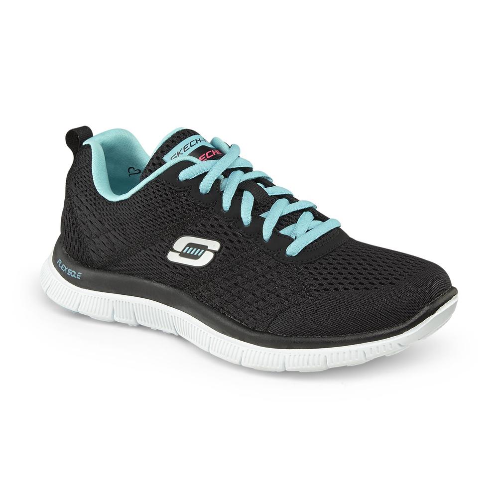Skechers Women's Obvious Choice Gel-Infused Black/Light Blue Athletic Shoe
