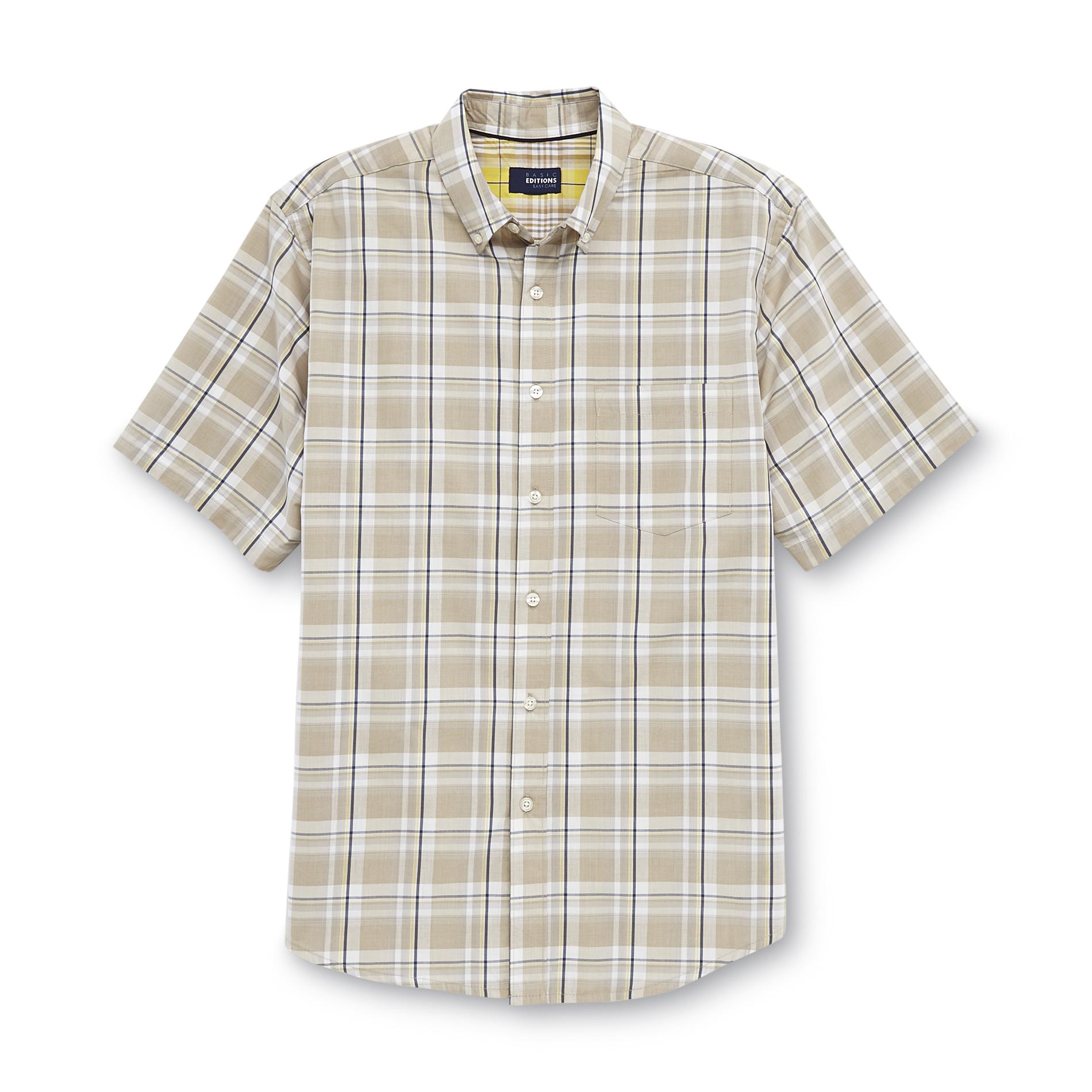 Basic Editions Men's Short-Sleeve Poplin Shirt - Plaid