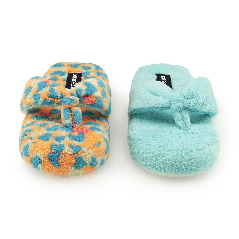 Joe Boxer Women's 2-Pairs Calico 2For Teal/Hearts Thong Slipper
