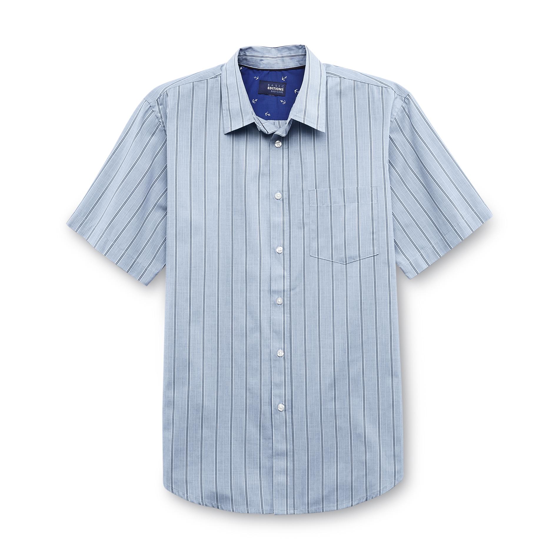 Basic Editions Men's Big & Tall Short-Sleeve Poplin Shirt - Stripe