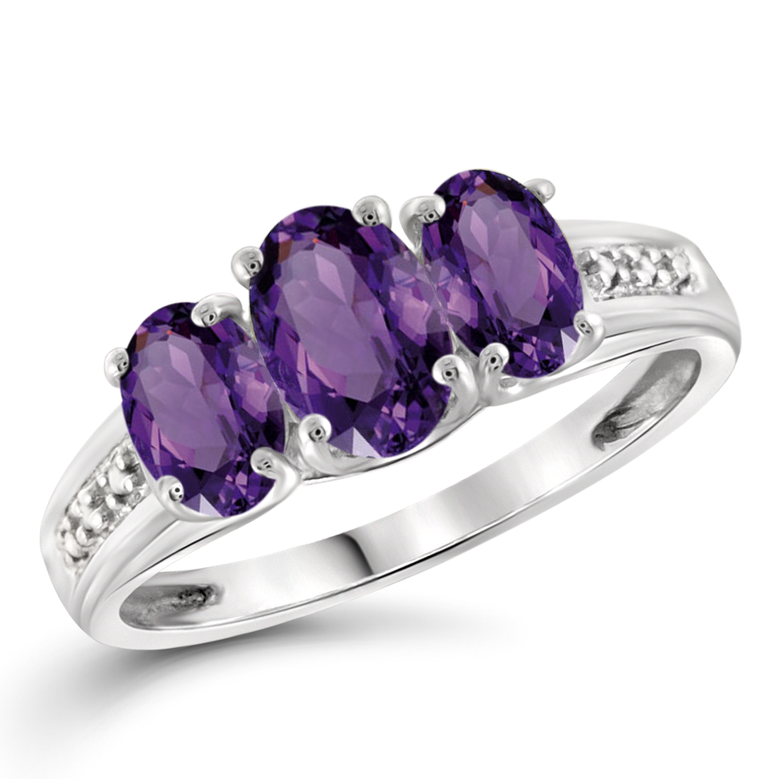 1.64 CTTW Genuine Amethyst Gemstone & Accent White Diamond Ring In Sterling Silver