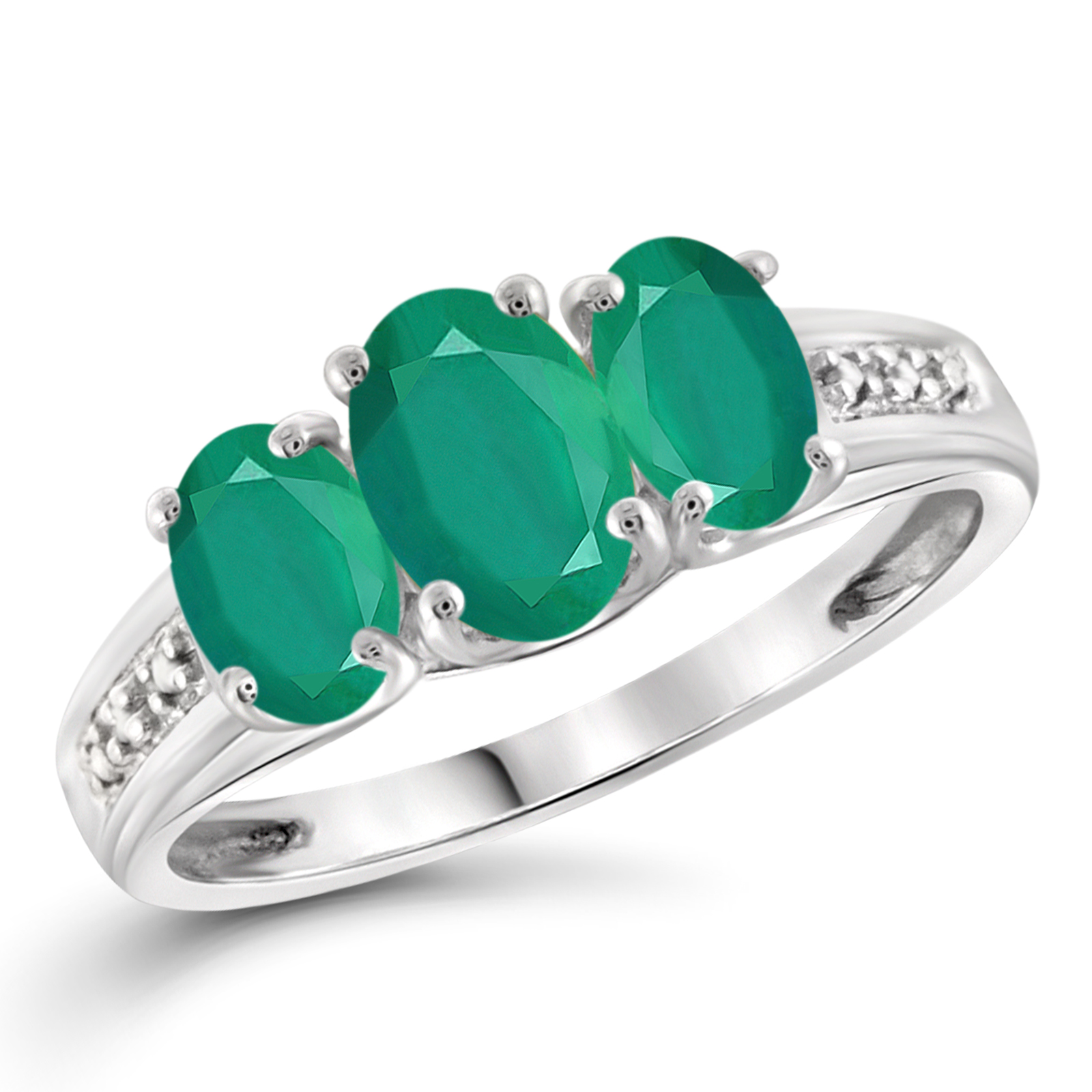 1.49 CTTW Created Emerald Gemstone & Accent White Diamond Ring In Sterling Silver