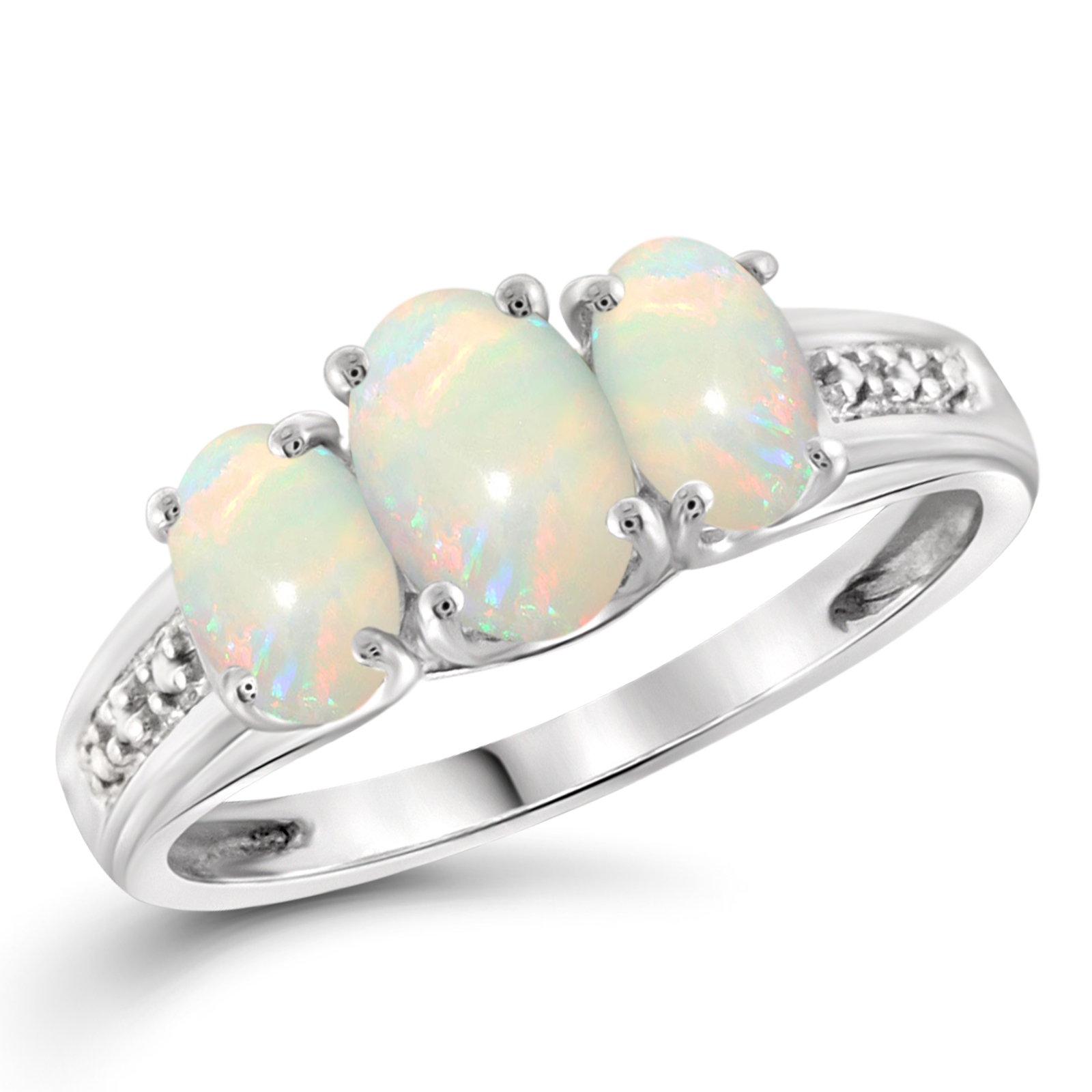 1.00 CTTW Created Opal Gemstone & Accent White Diamond Ring In Sterling Silver