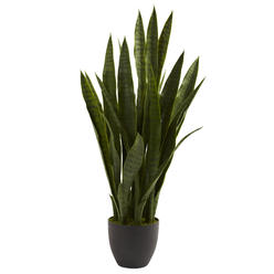 Nearly Natural, Green 4855 35in. Sansevieria with Black Planter