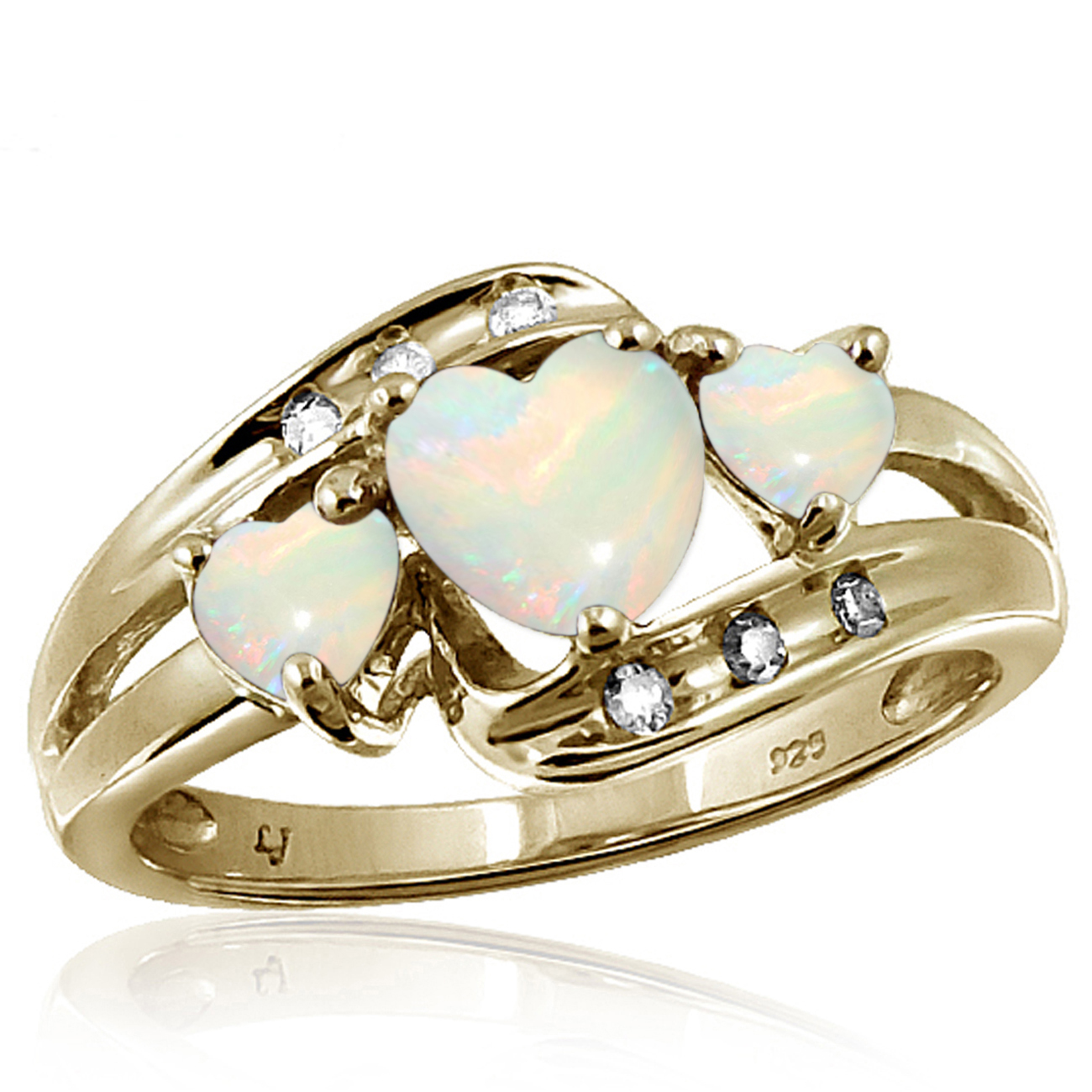 0.55 cttw Created Opal Gemstone & Accent White Diamond Ring In Gold Over Silver