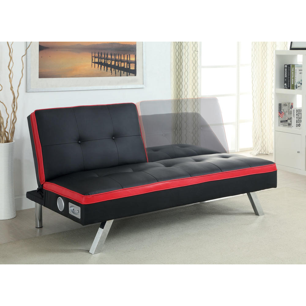 Furniture of America Galena Leatherette Futon Sofa with Bluetooth Speaker
