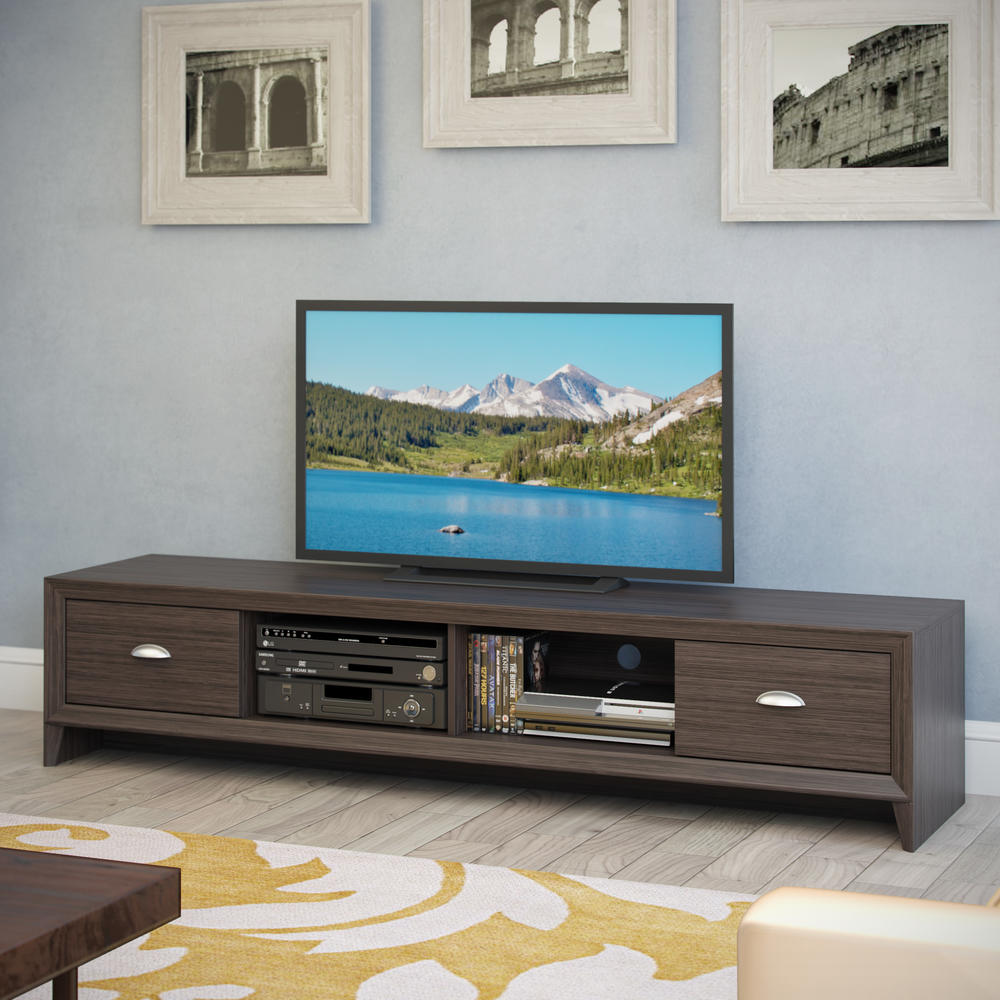 CorLiving Lakewood Extra Wide TV Bench in Modern Wenge Finish, for TVs up to 80"