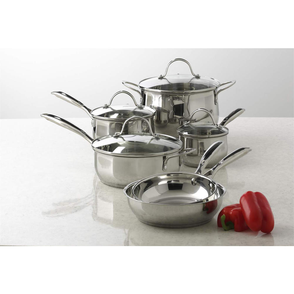 Sandra by Sandra Lee 10-Piece Ergonomic Handle Stainless Steel Cookware Set