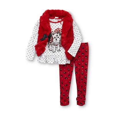 WonderKids Infant & Toddler Girl's Faux Fur Vest  Shirt & Leggings - Scotty Dog