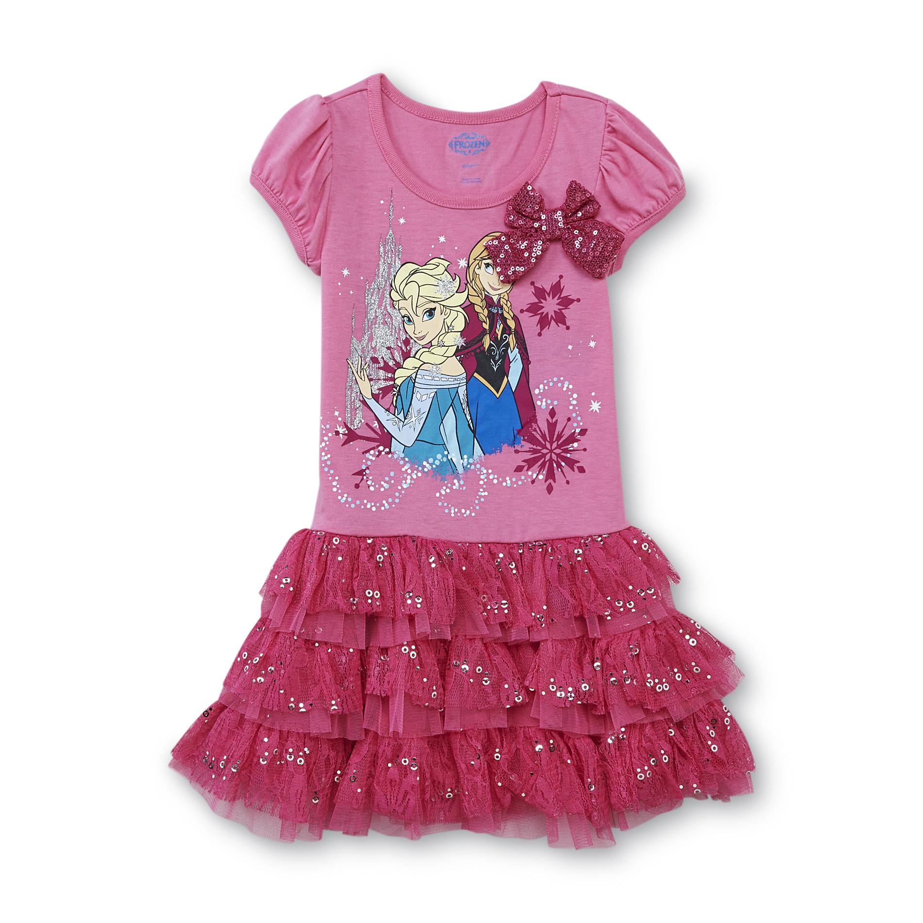 Disney Frozen Girl's T-Shirt Dress - Elsa & Anna