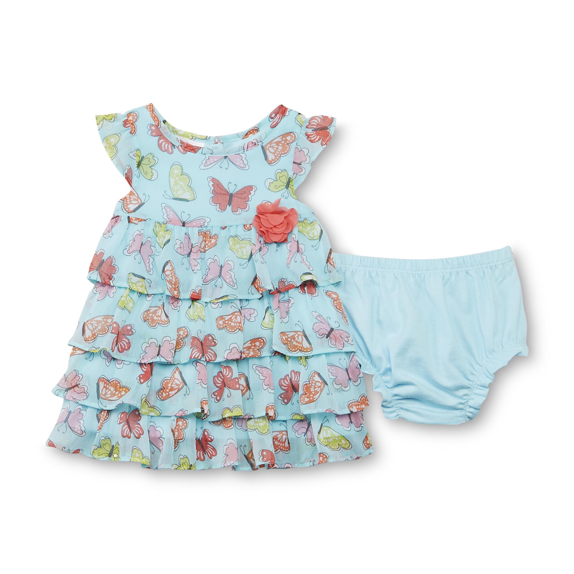 Little Wonders Newborn & Infant Girl's Chiffon Dress & Diaper Cover - Butterflies