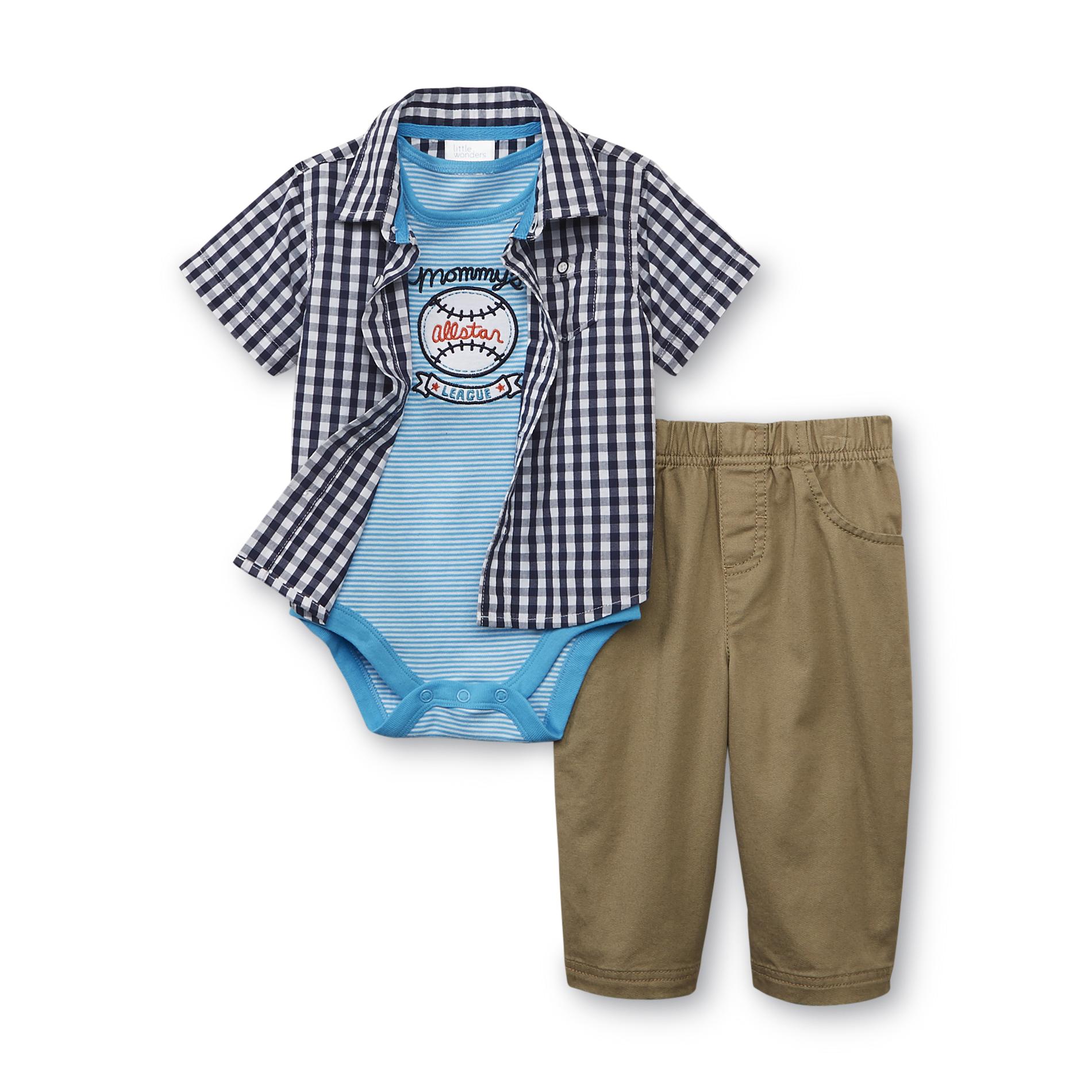 Little Wonders Newborn & Infant Boy's Bodysuit  Shirt & Pants - Gingham Check
