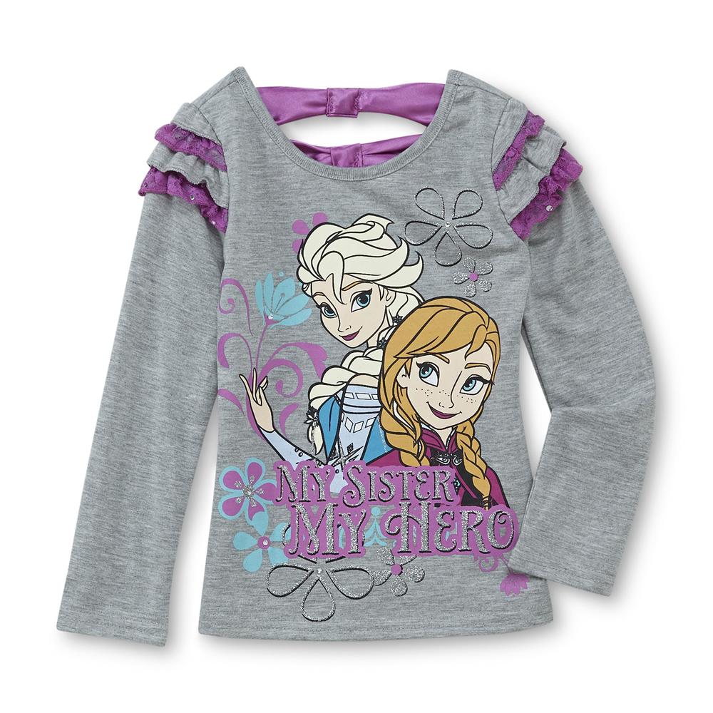 Disney Frozen Girl's Ruffled Long-Sleeve Graphic T-Shirt