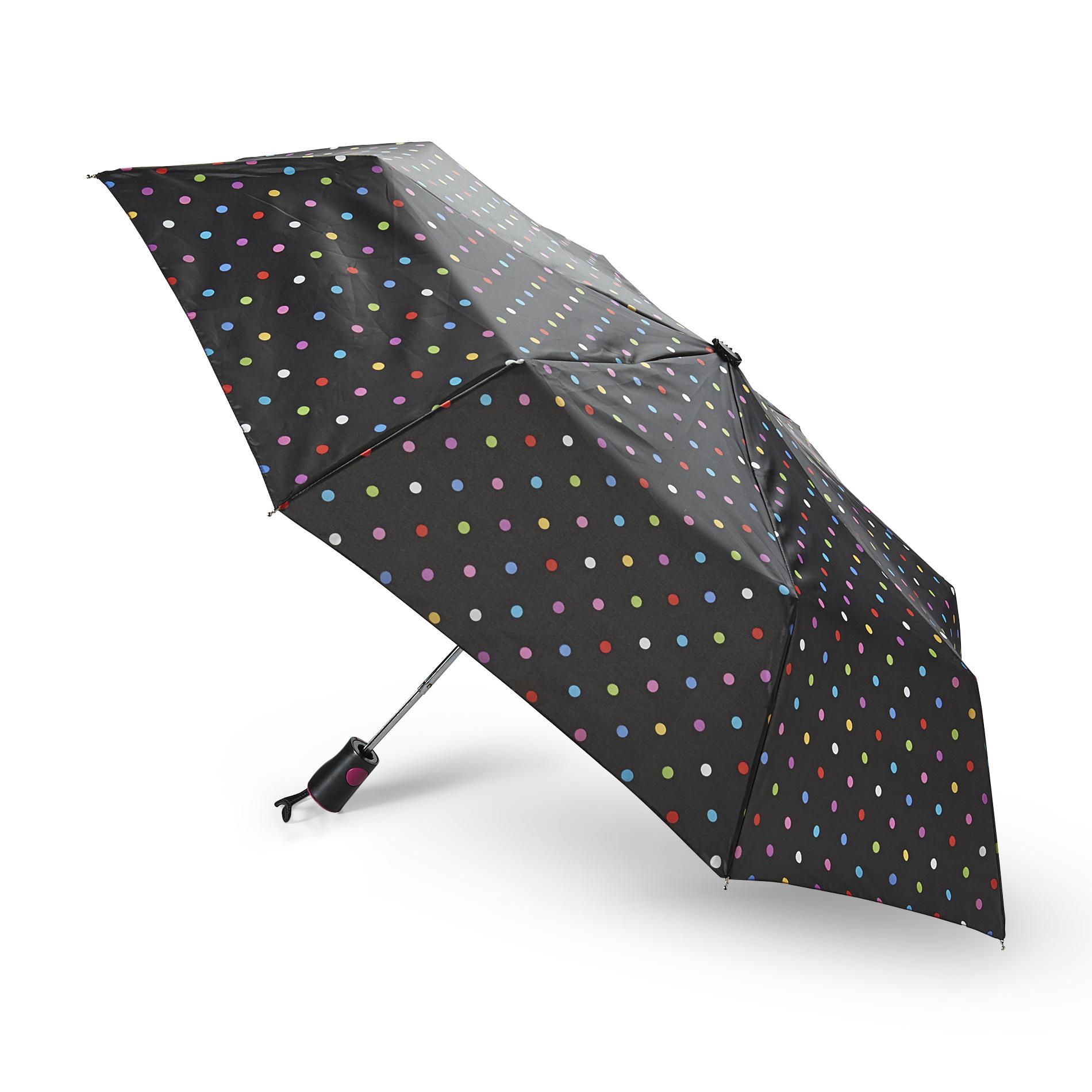 Totes Mini Automatic Umbrella Rainbow Dot Print