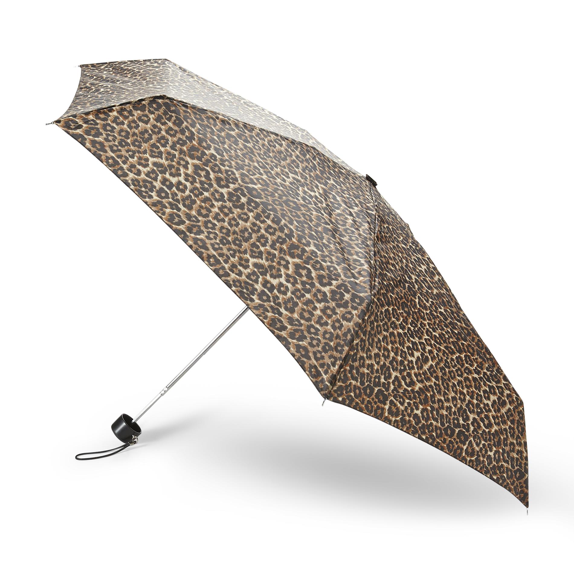 Totes MicroMini Manual Open Umbrella Leopard Print