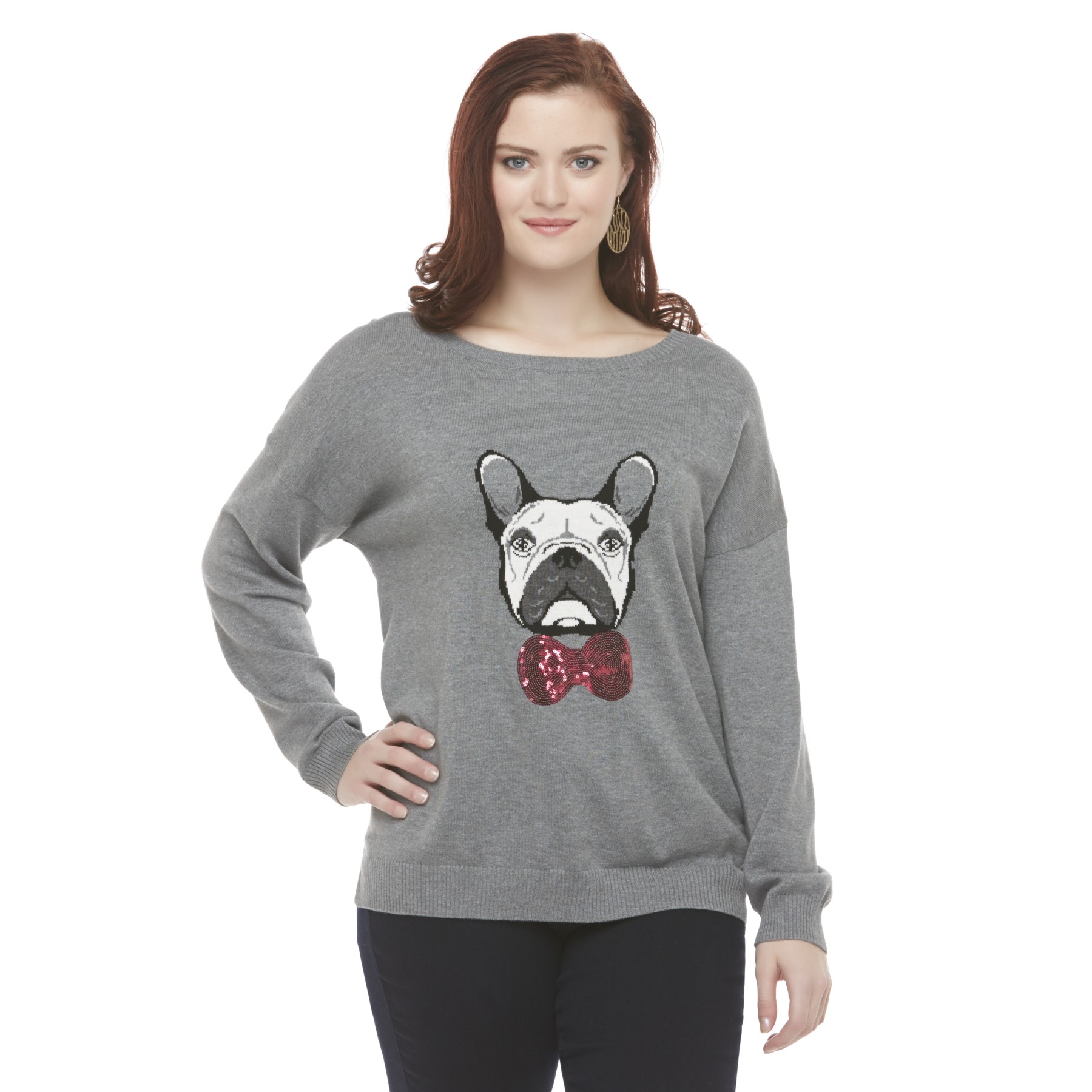 Bongo Junior's Plus Embellished Sweater - French Bulldog