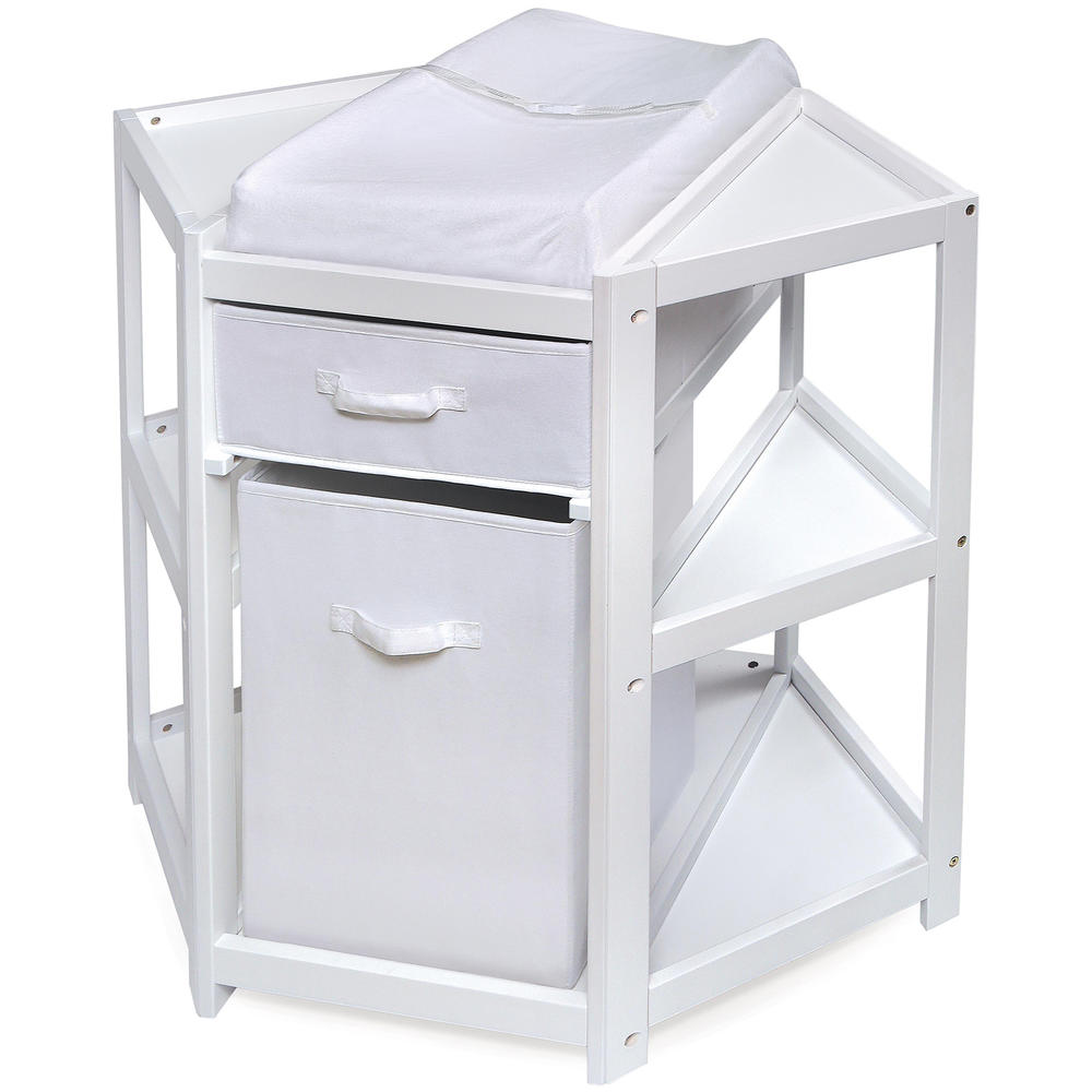 Badger Basket 22009 Diaper Corner Baby Changing Table w/ Hamper and Basket - White