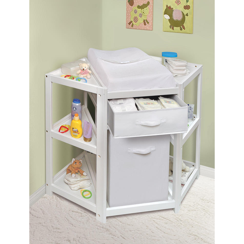 Badger Basket 22009 Diaper Corner Baby Changing Table w/ Hamper and