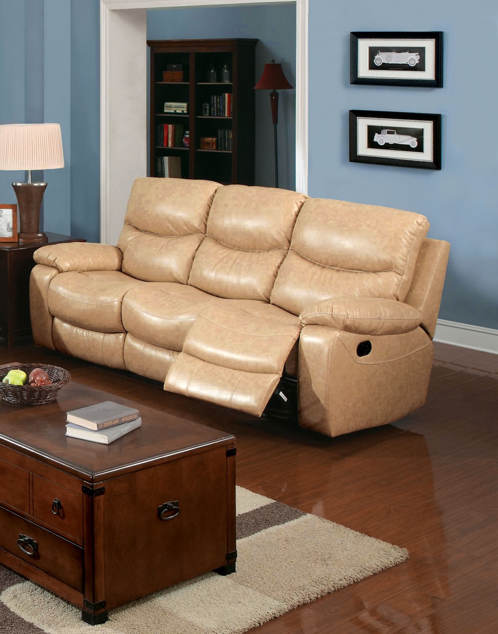 Furniture of America Manila Camel Bonded Leather Match Recliner Sofa