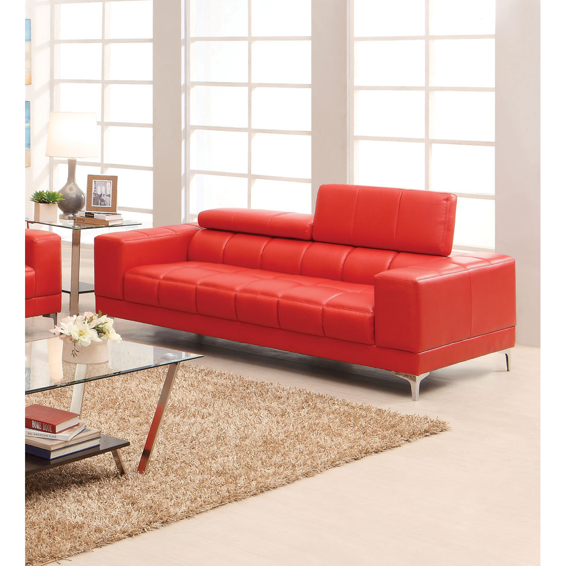 Furniture of America Sions Contemporary Style Tufted Leatherette Sofa