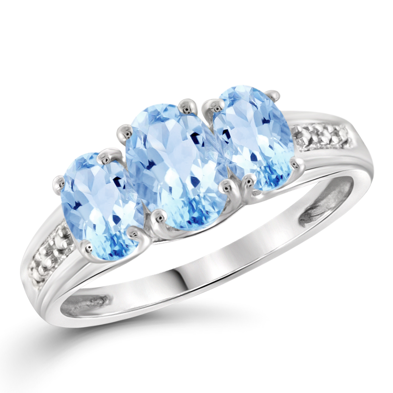 2.20 CTTW Genuine Blue Topaz Gemstone & Accent White Diamond Ring In Sterling Silver