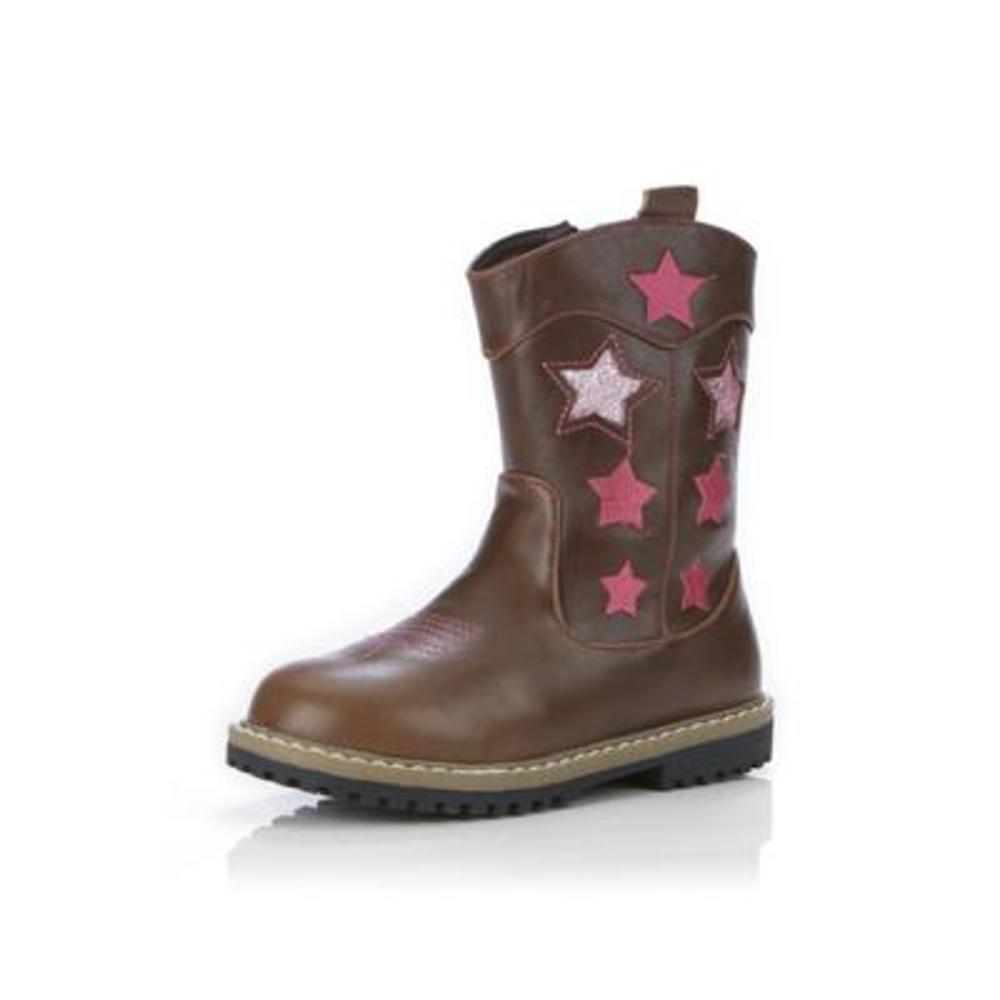 Rugged Bear Toddler Girl's Byanca Brown/Pink Cowboy Boot
