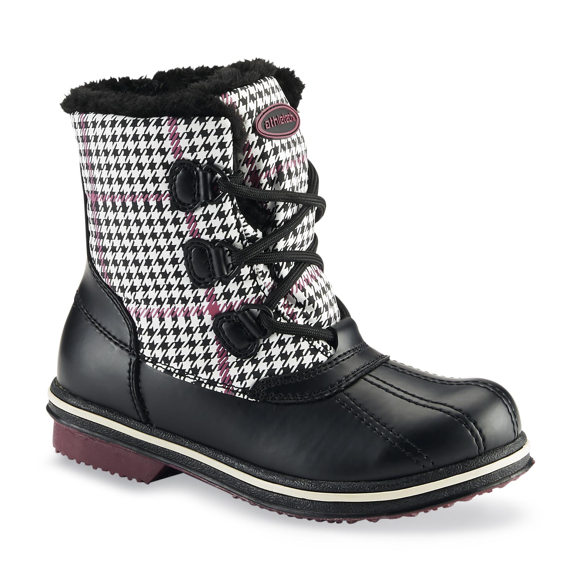 Athletech Women's Queenie Black/Houndstooth Check Ankle-Height Duck Boot