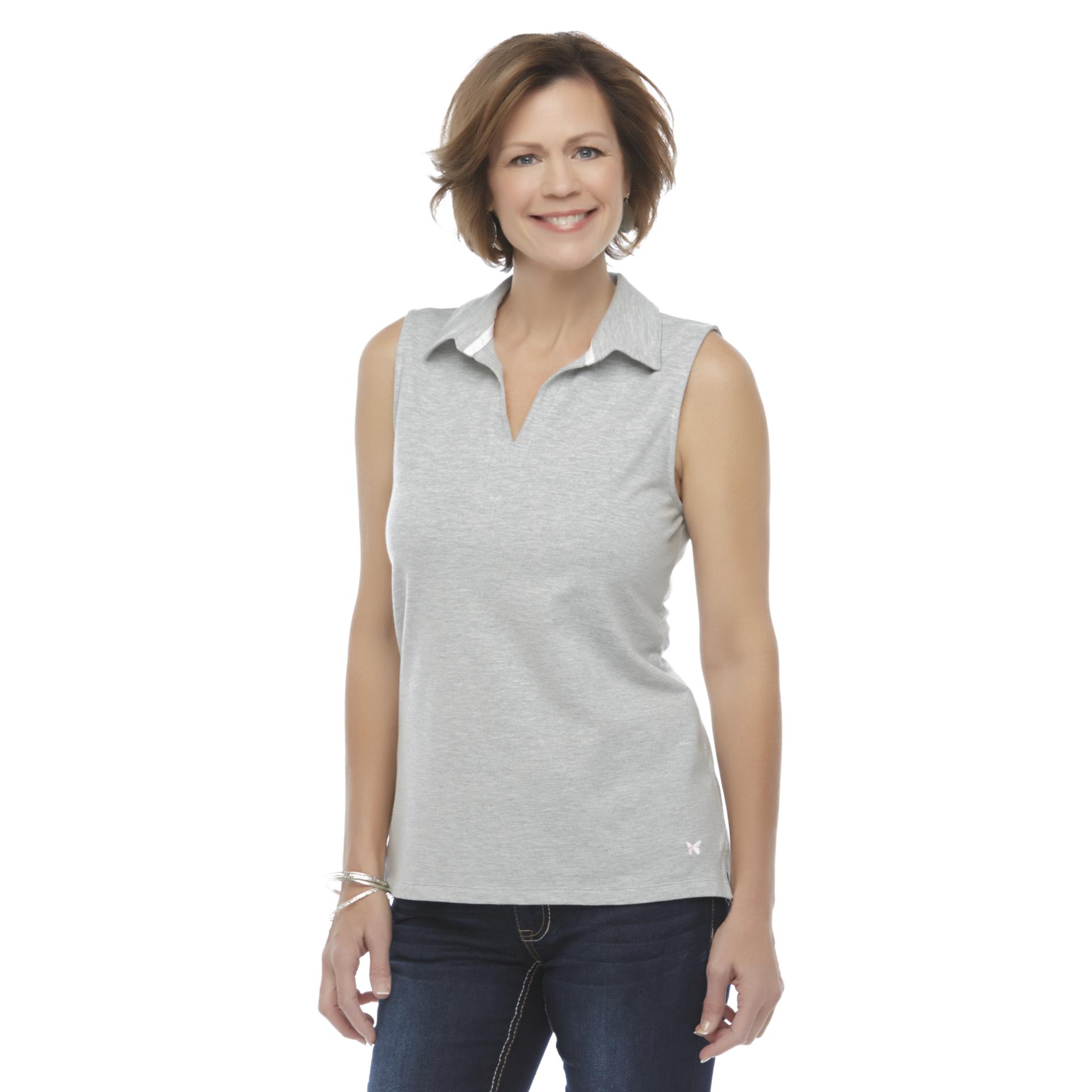 Basic Editions Women's Sleeveless Pique Polo Shirt