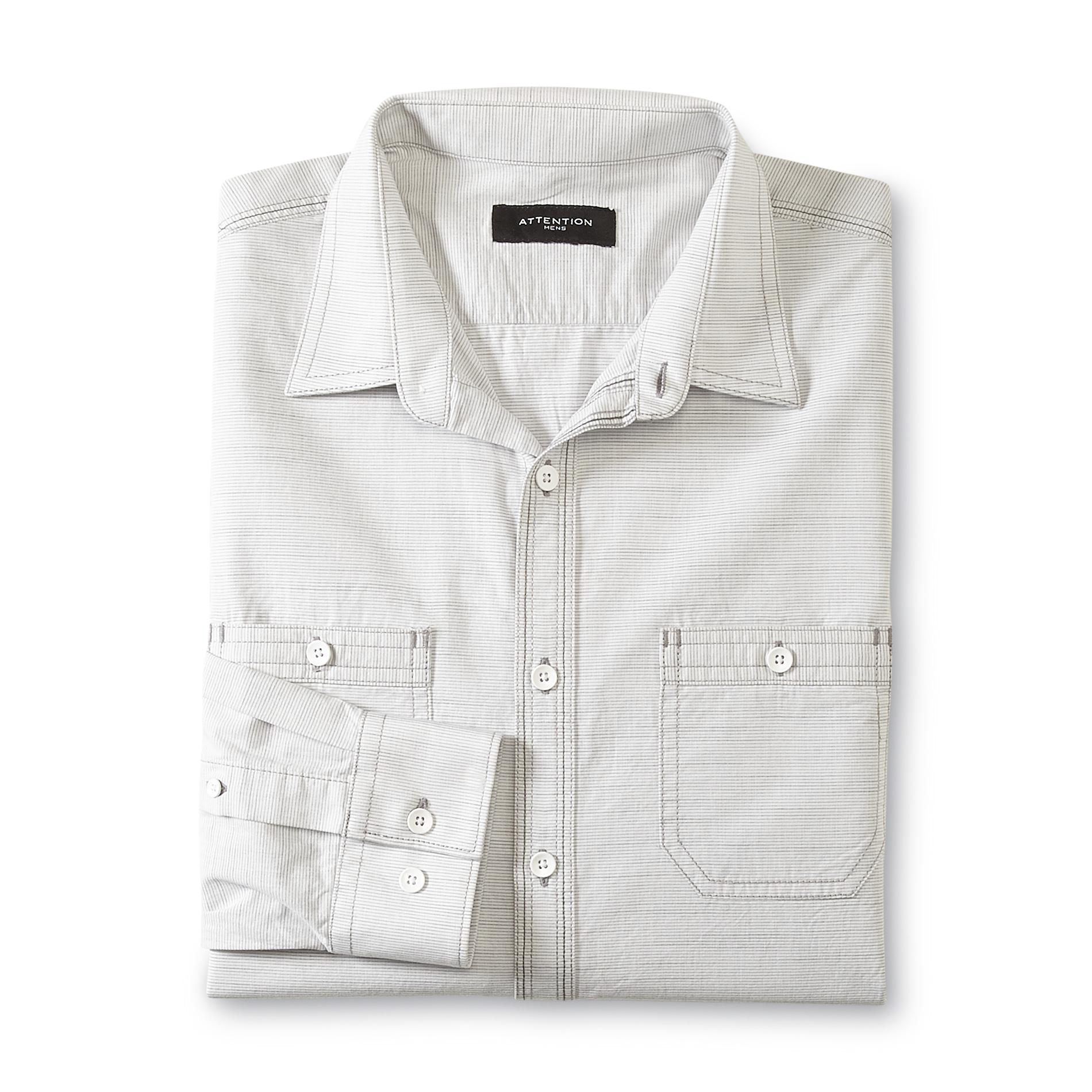 Attention Men's Casual Button-Front Shirt - Striped