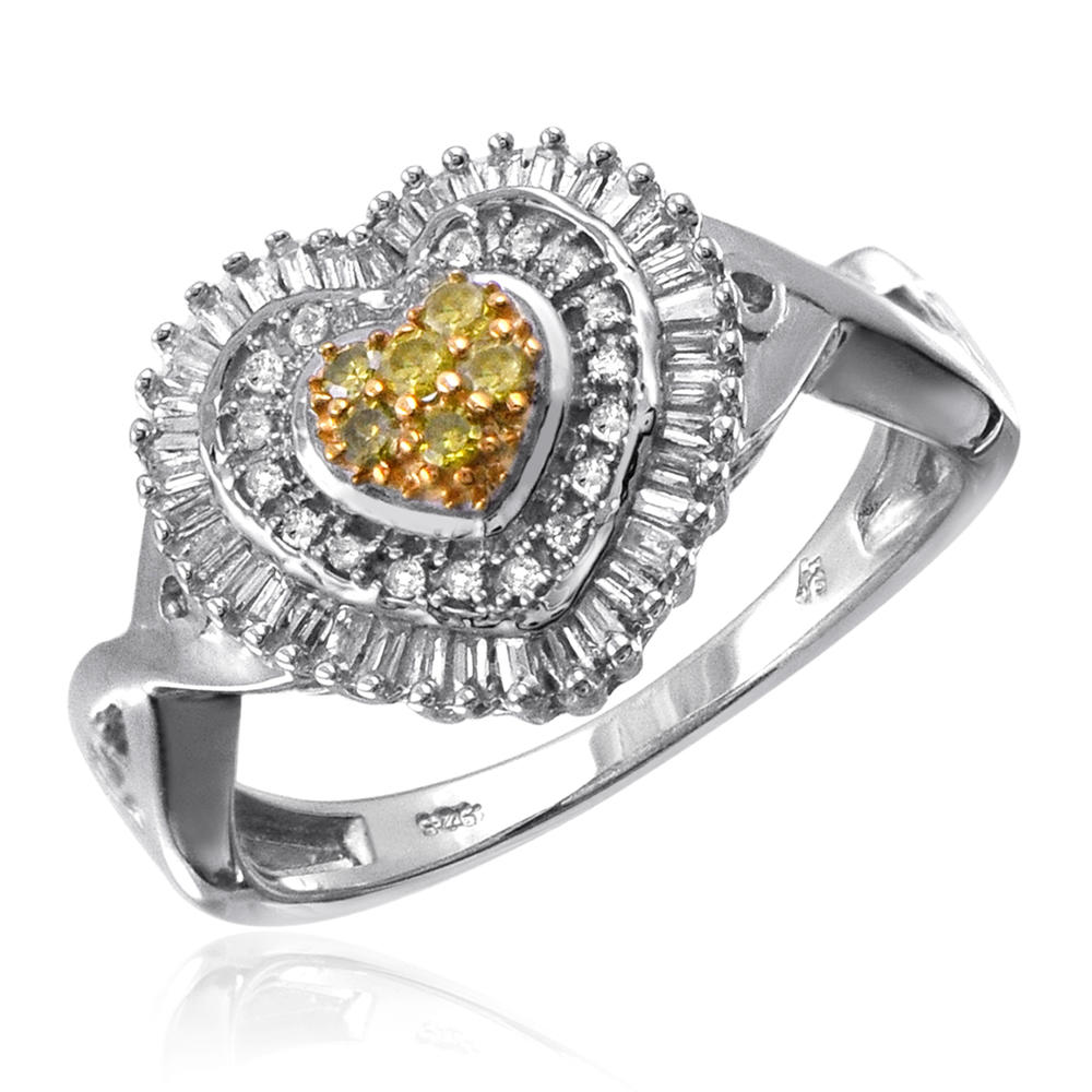 1/2 Cttw. Heart Silver Yellow and White Diamond Ring