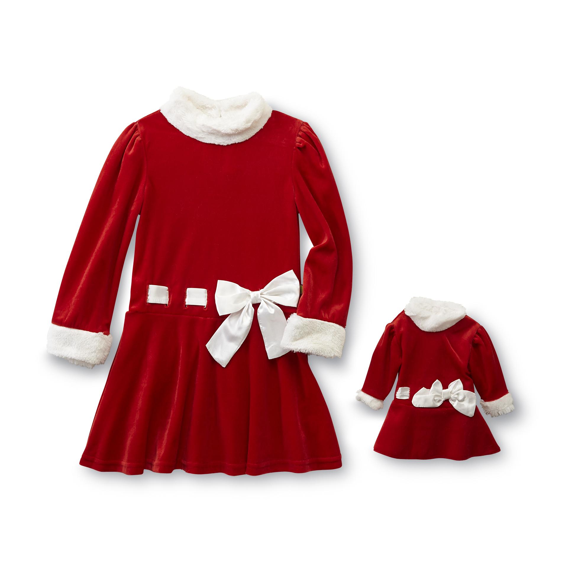 Dollie & Me Girl's Christmas Dress & Doll Outfit - Santa