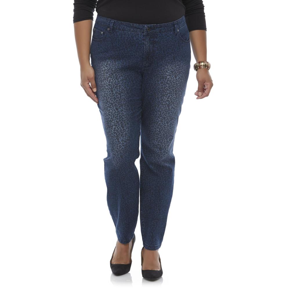 Jaclyn Smith Women's Plus Slim Fit Jeans - Leopard Print
