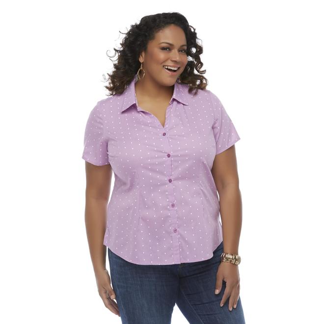 Basic Editions Women's Plus ShortSleeve Camp Shirt Diamonds